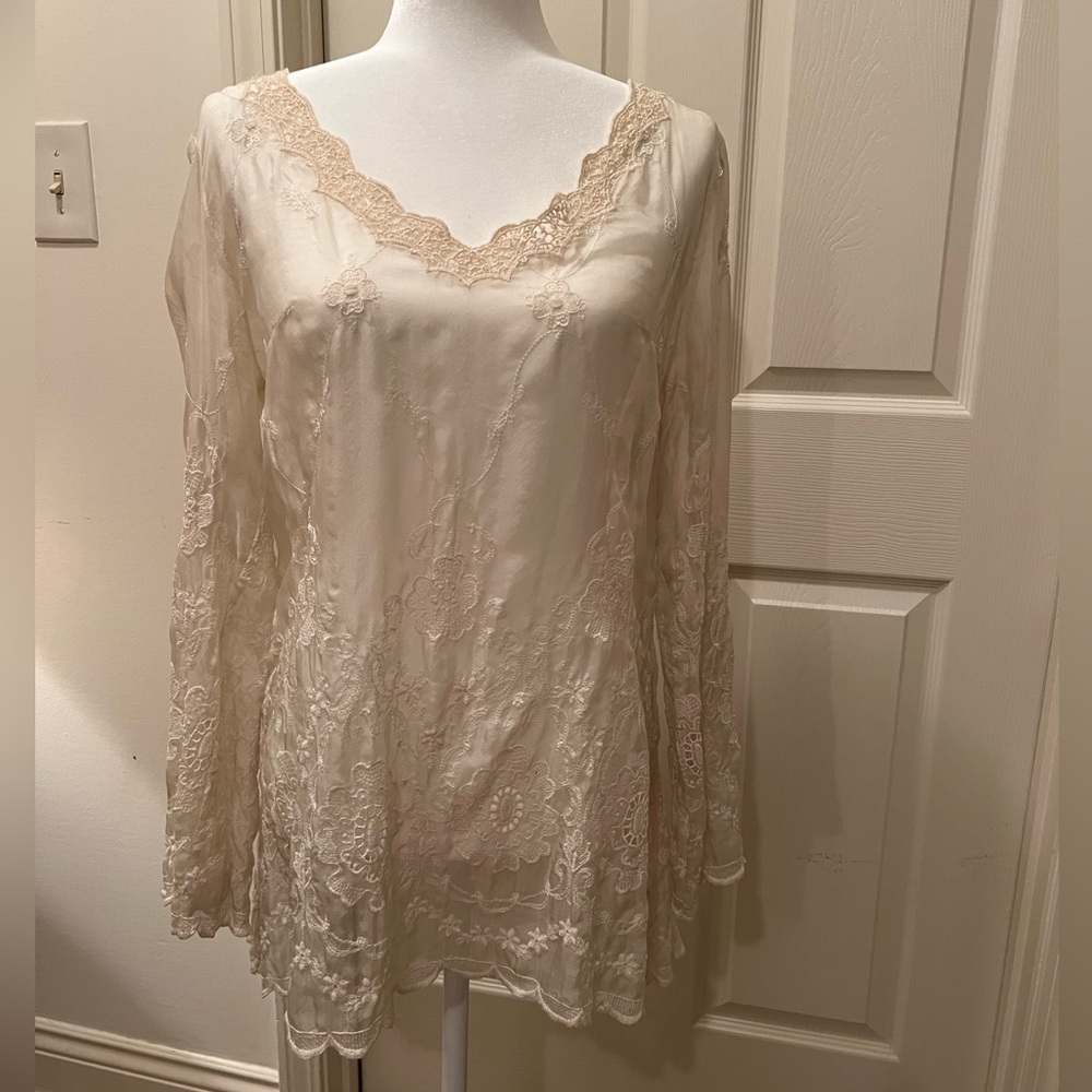 Cream semi sheer top. Love and Liberty, size S